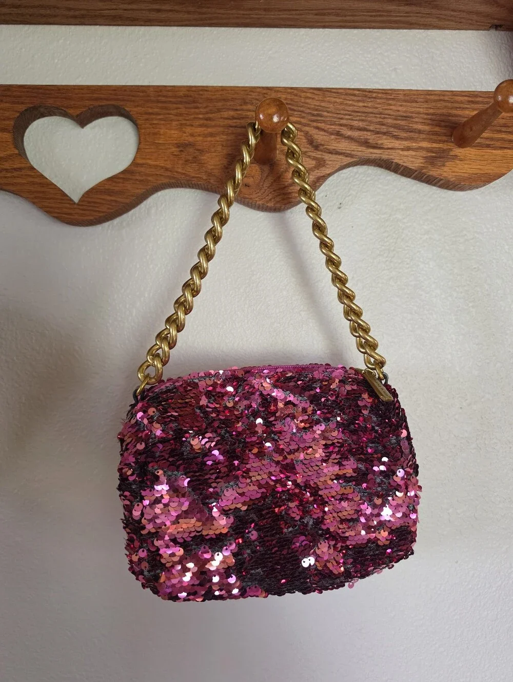 MONTANA WEST Sequin Hand Bag Link & Crossbody Straps Shiny Pink Night Out!